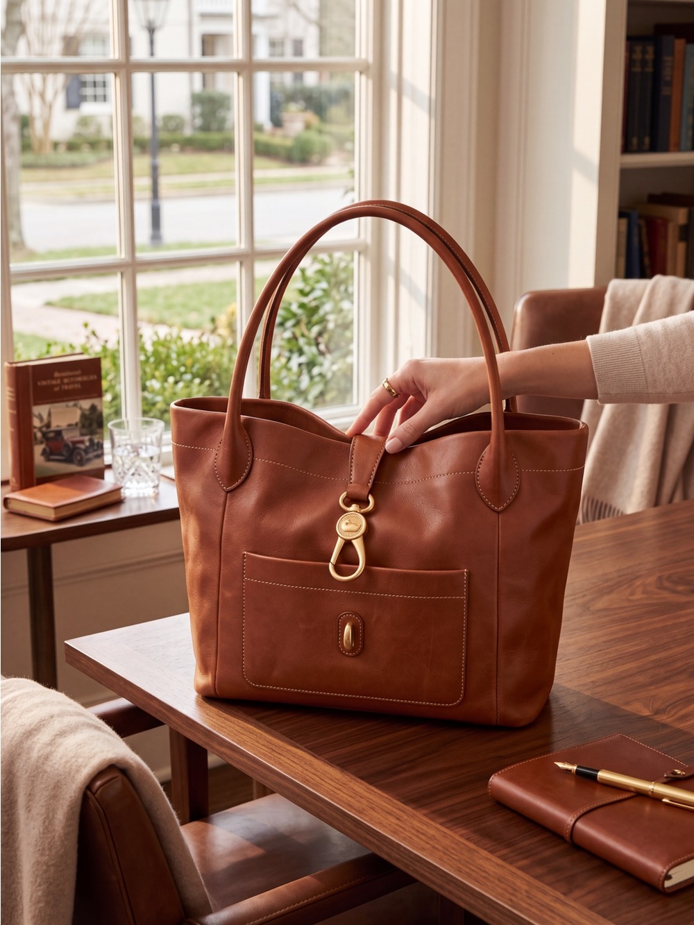 Classic Leather Tote Bag in Cognac